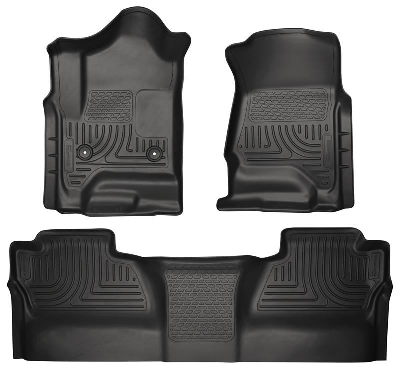 GMC Sierra Floor Liners - Front + 2nd Seat - Husky Liners - WeatherBeater - Black - `14-`27
